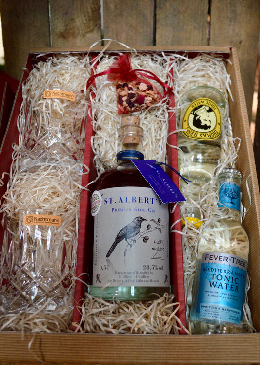 Geschenkbox Wunsch-Flasche mit Tonic + 2 Gin Tonic Gläser