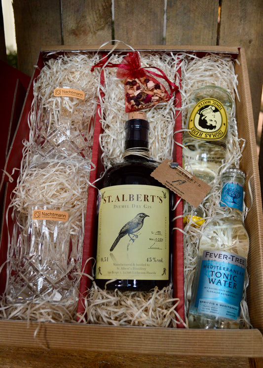 Geschenkbox Wunsch-Flasche mit Tonic + 2 Gin Tonic Gläser